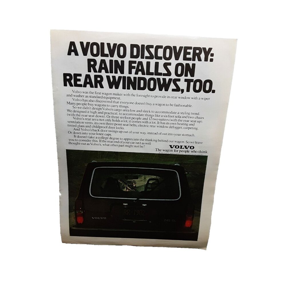 1975 Volvo 245 DL Car Rear Window Wiper Original Print Ad 70s